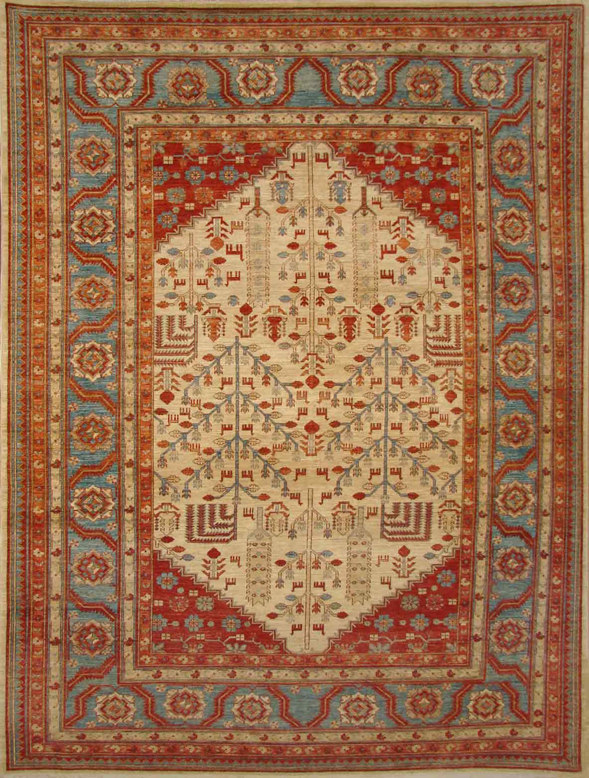 Antique Style Rugs ARYANA 19566 Ivory - Beige & Lt. Blue - Blue Hand Knotted Rug