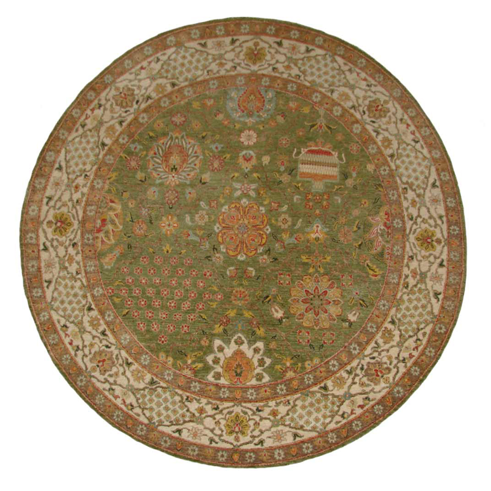 Round, Octagon & Square Rugs SULTAN 19674 Green & Ivory - Beige Hand Knotted Rug