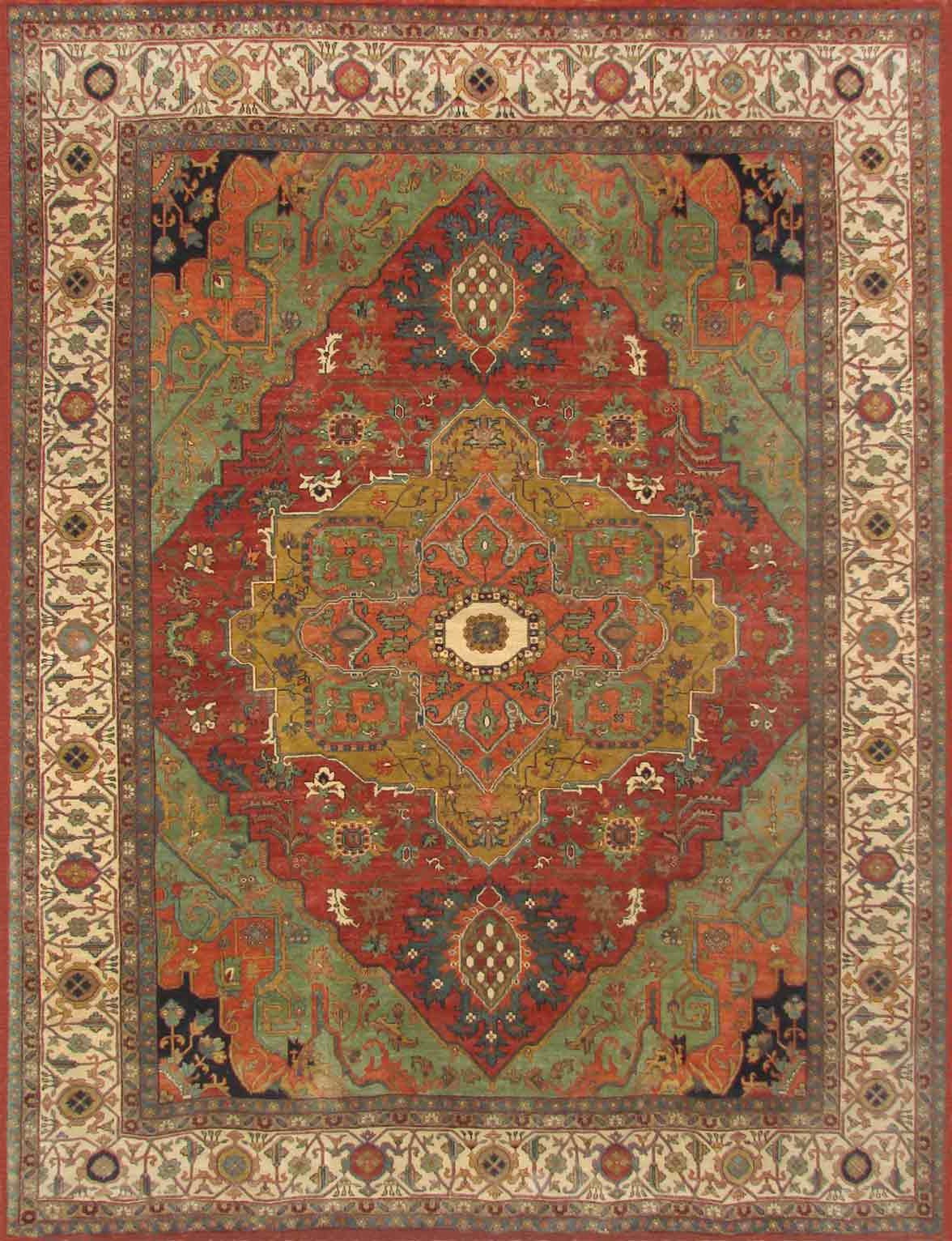 Antique Style Rugs FINE SERAPI 19709 Rust - Orange & Ivory - Beige Hand Knotted Rug
