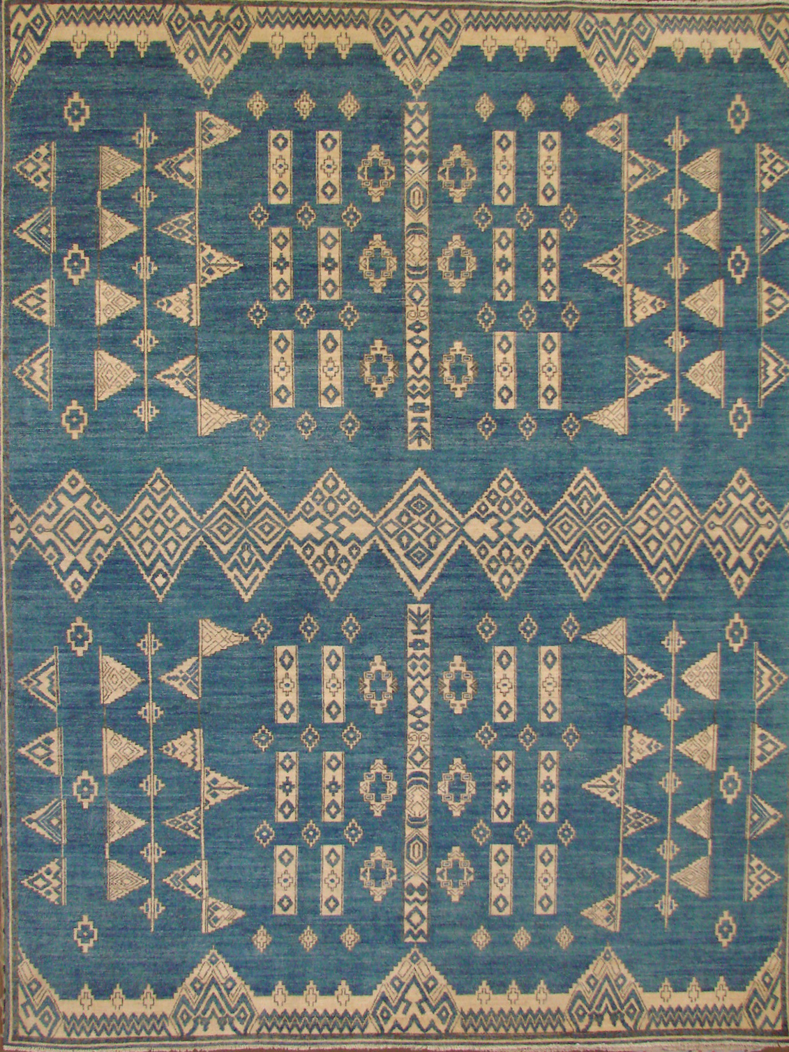 Antique Style Rugs TUARGE 021499 Medium Blue - Navy & Ivory - Beige Hand Knotted Rug