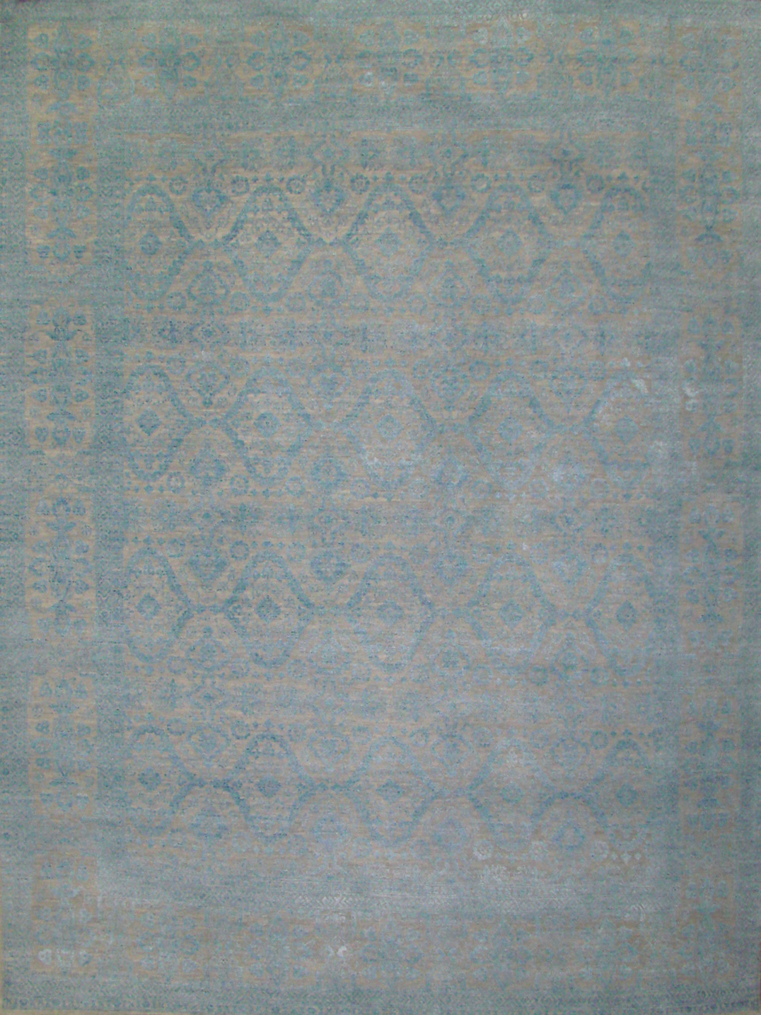 Contemporary & Transitional Rugs Sapphire 021479 Ivory - Beige & Lt. Blue - Blue Hand Knotted Rug