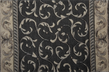 Custom & Wall to Wall Somerset Scrollwork Charcoal Ivory - Beige & Black - Charcoal Machine Made Rug