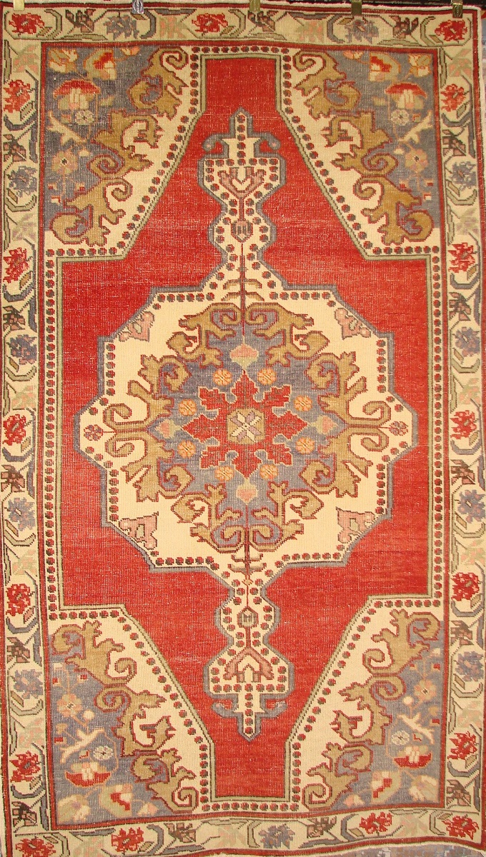 Antique Style Rugs Anatolia 022037 Red - Burgundy & Ivory - Beige Hand Knotted Rug