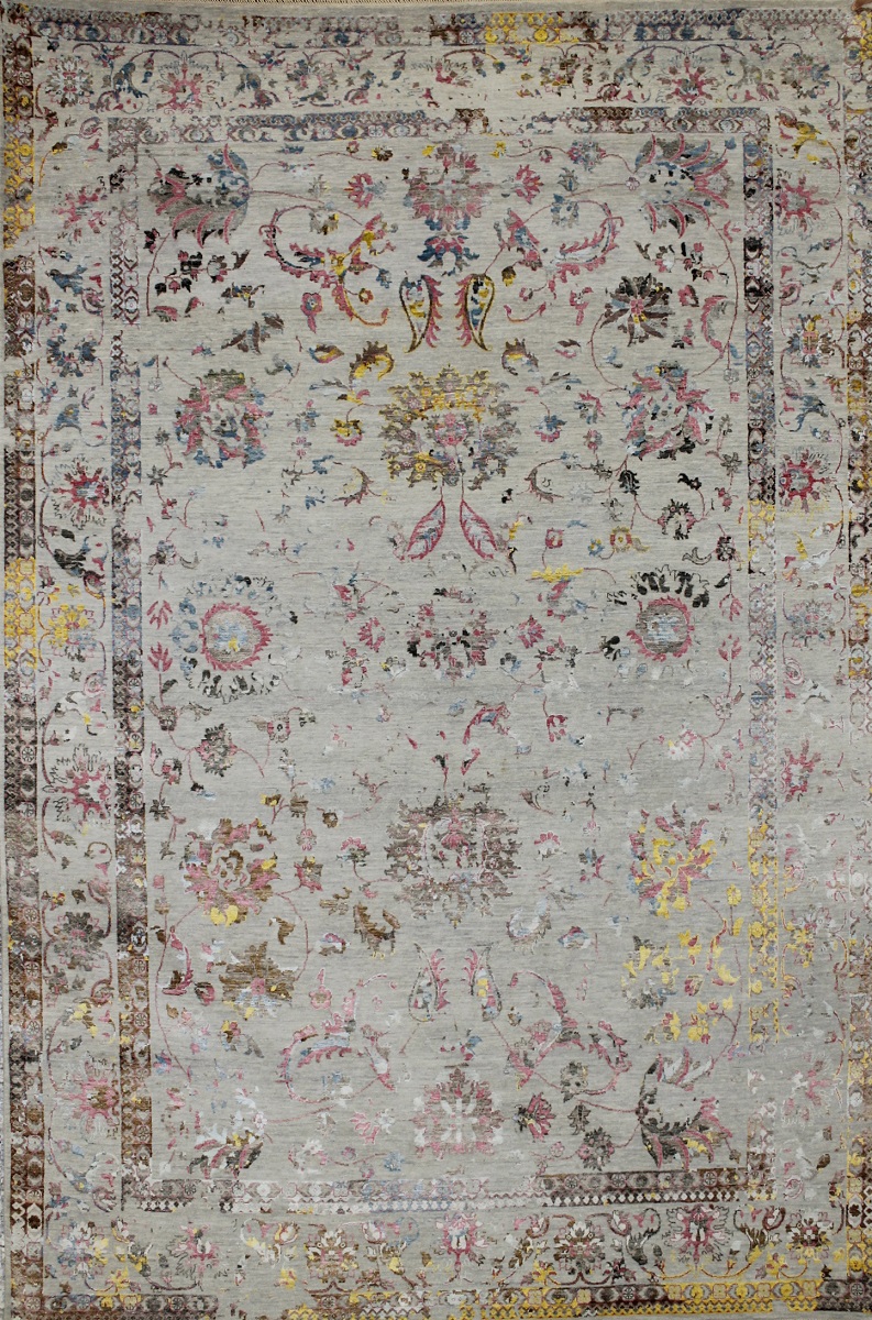 Contemporary & Transitional Rugs Sapphire 022731 Ivory - Beige & Lt. Grey - Grey Hand Knotted Rug