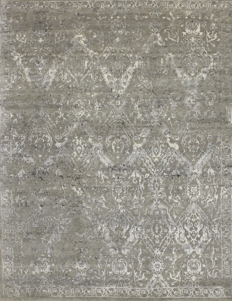 Contemporary & Transitional Rugs Sapphire 022492 Lt. Grey - Grey & Ivory - Beige Hand Knotted Rug
