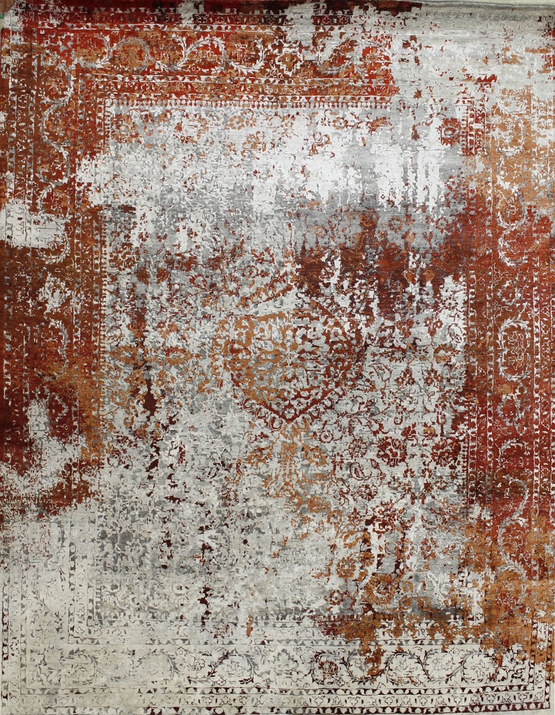 Contemporary & Transitional Rugs Fine Splash 022459 Ivory - Beige & Red - Burgundy Hand Knotted Rug