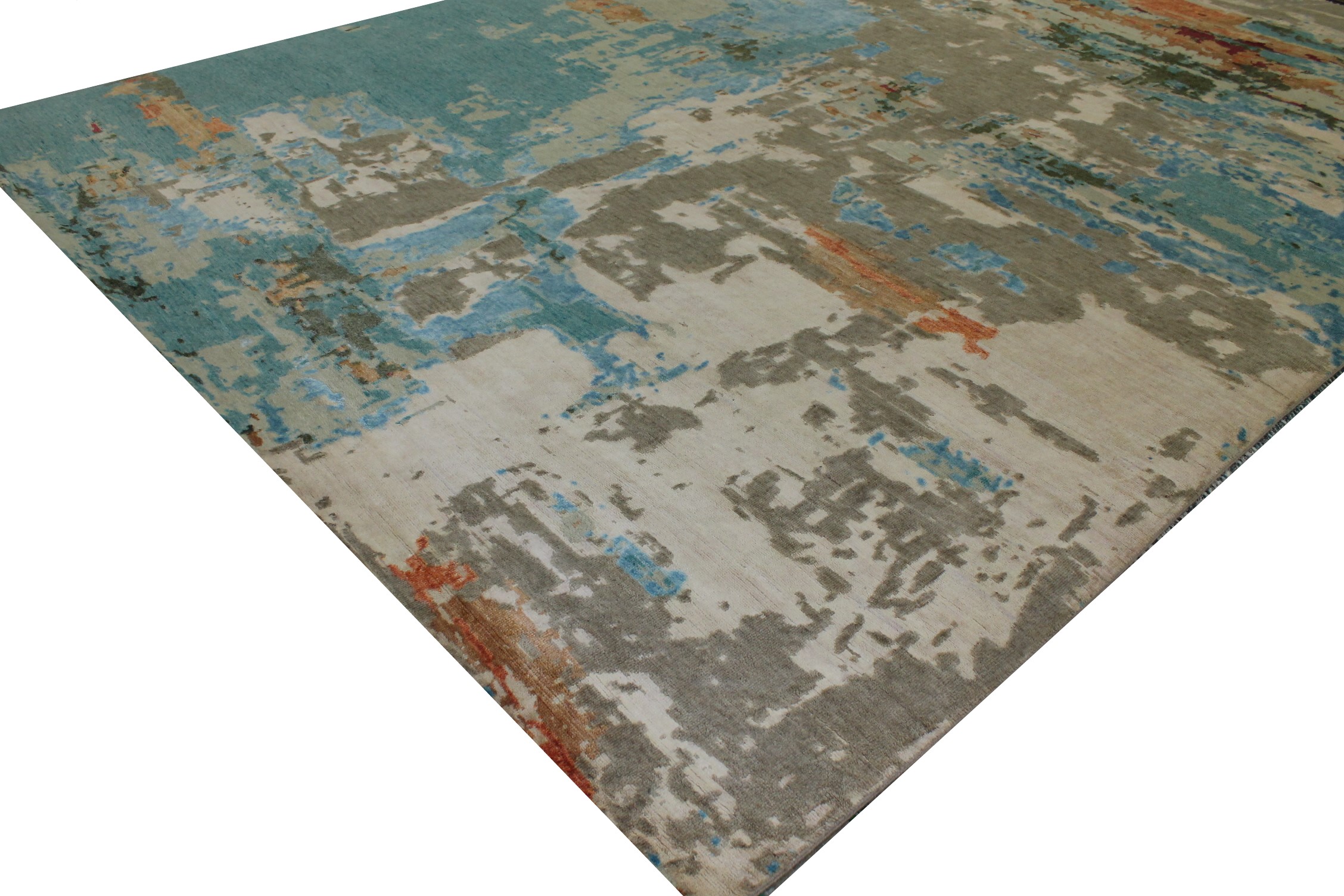 Contemporary & Transitional Rugs Jankat 023394 Lt. Blue - Blue & Ivory - Beige Hand Knotted Rug