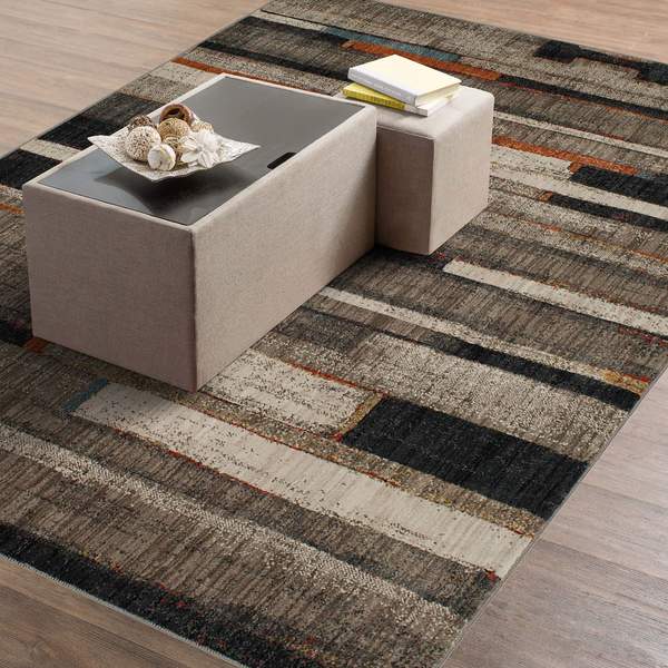 Contemporary & Transitional Rugs Elements Compose Lt. Brown - Chocolate & Multi Machine Made Rug