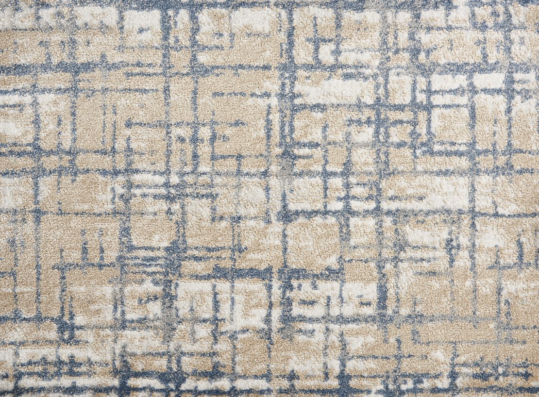 Custom & Wall to Wall Haute Couture Bronze Camel - Taupe & Lt. Blue - Blue Machine Made Rug