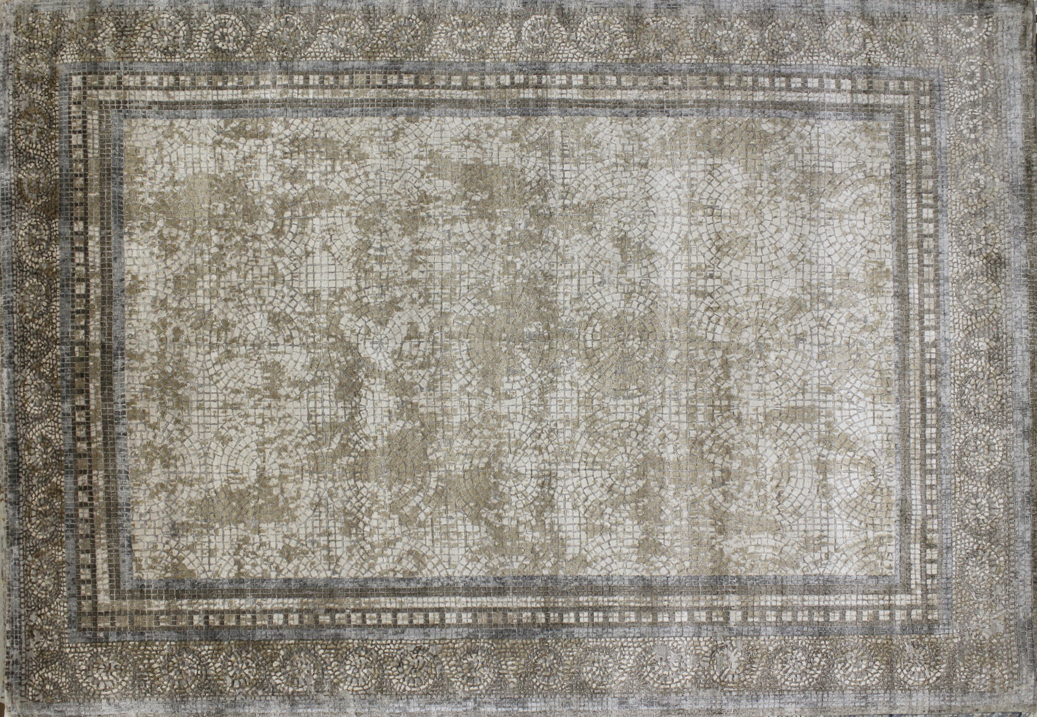 Contemporary & Transitional Rugs Mosaic 022658 Ivory - Beige & Lt. Grey - Grey Hand Knotted Rug