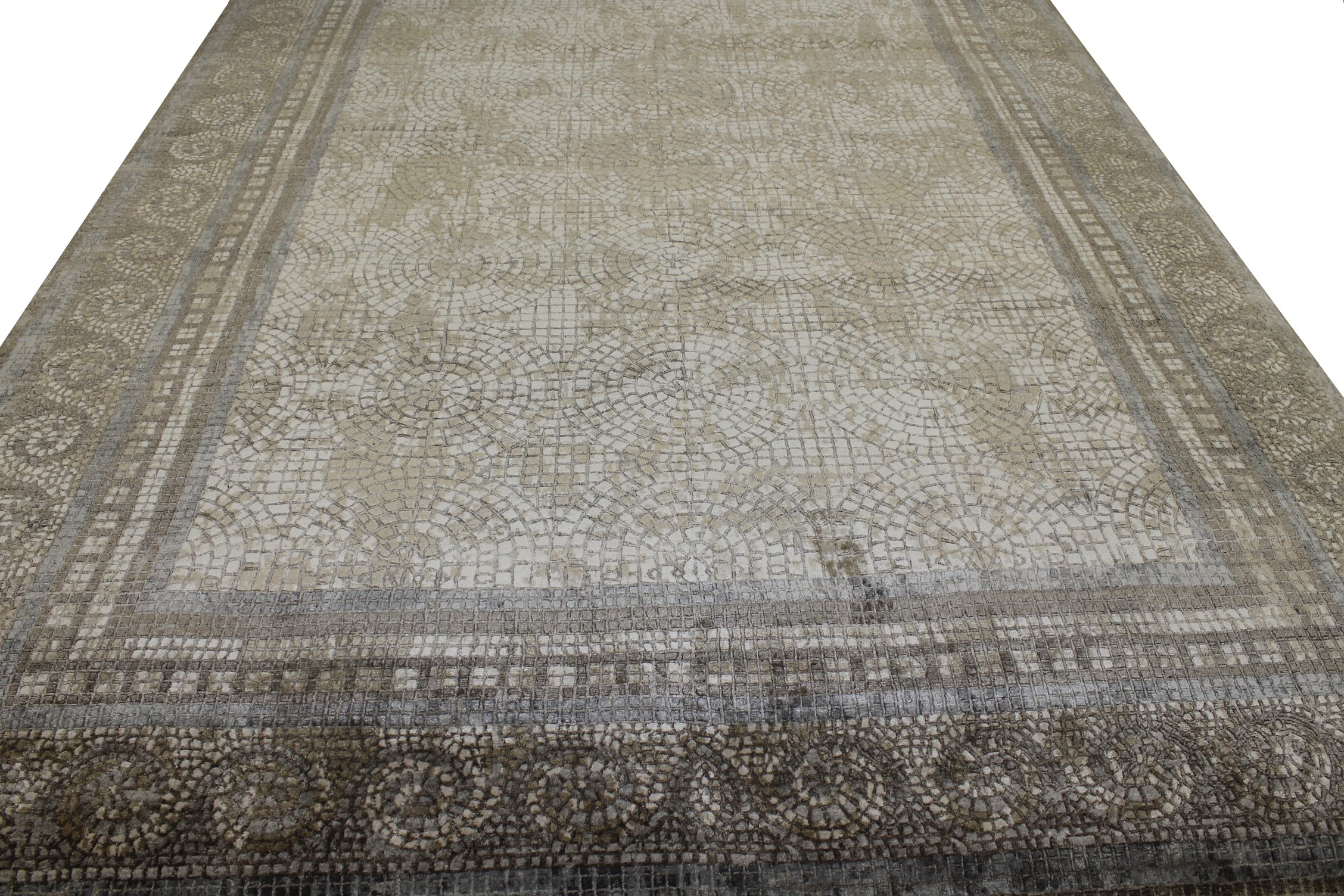 Contemporary & Transitional Rugs Mosaic 022658 Ivory - Beige & Lt. Grey - Grey Hand Knotted Rug
