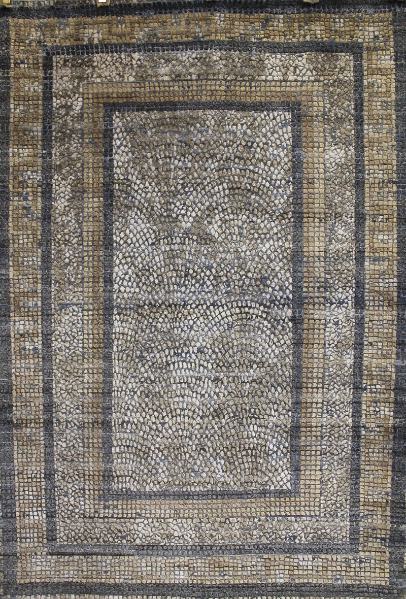Contemporary & Transitional Rugs Mosaic 022323 Medium Blue - Navy & Camel - Taupe Hand Knotted Rug