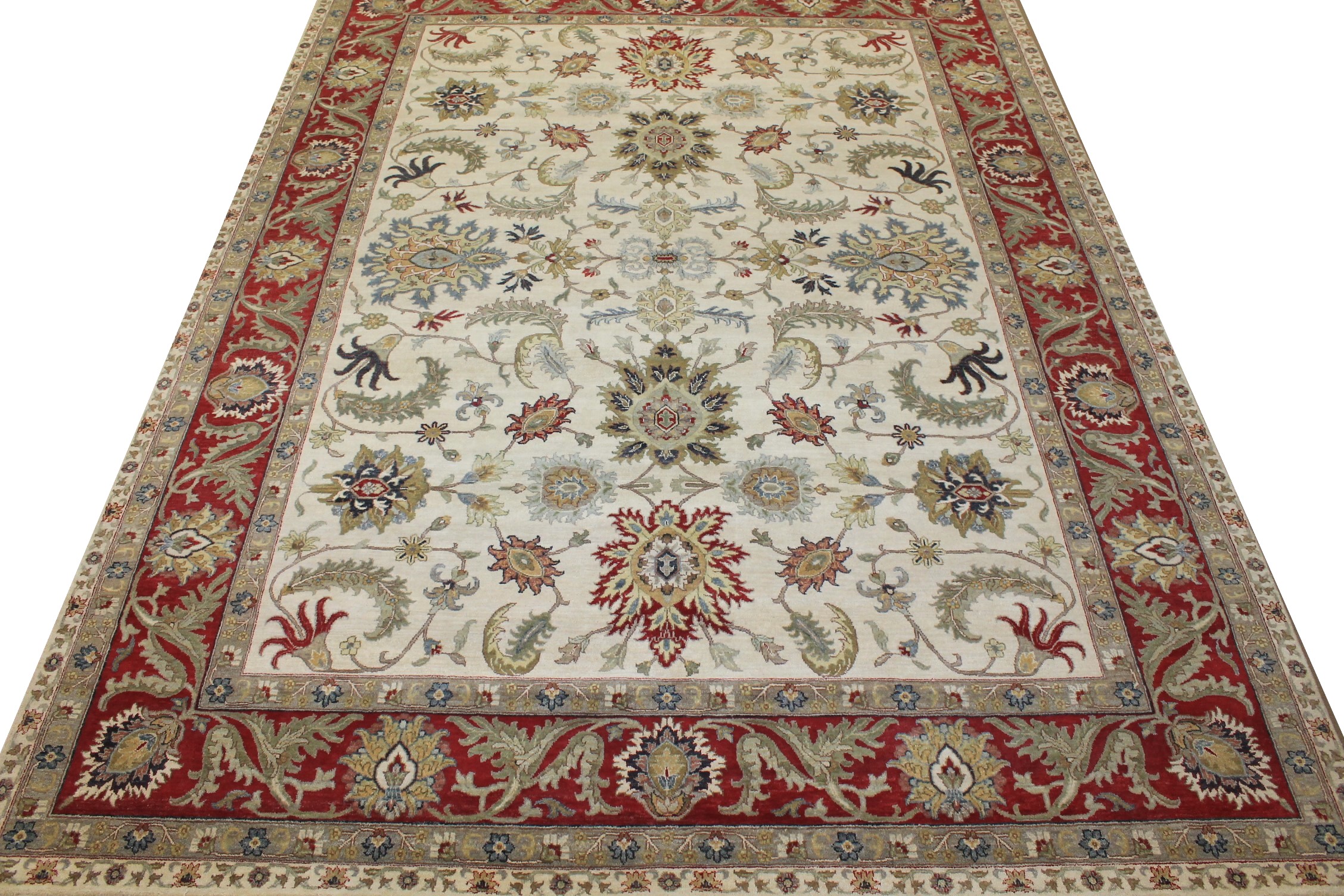 Traditional & Oriental Rugs Sultan 024996 Ivory - Beige & Red - Burgundy Hand Knotted Rug