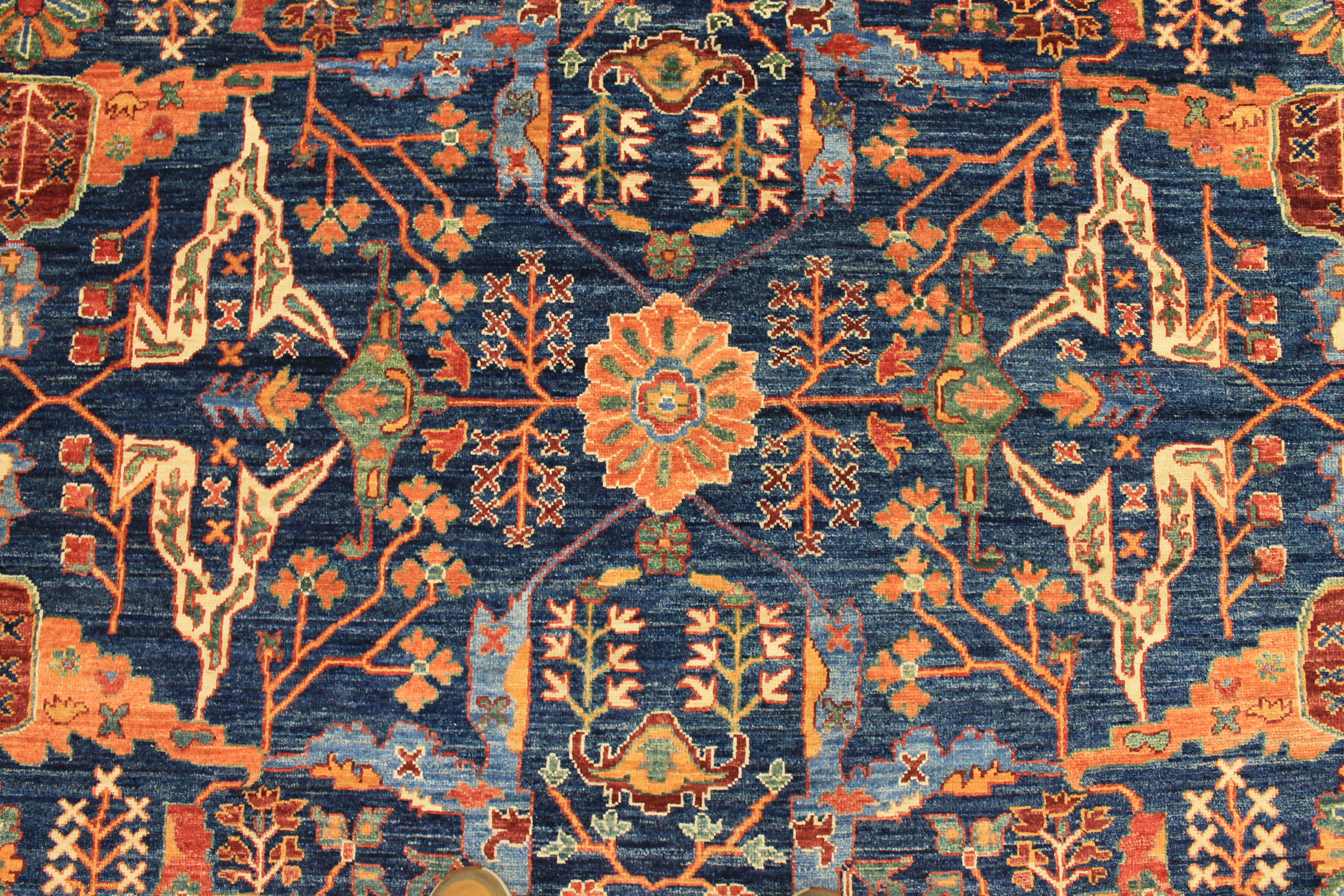 Traditional & Oriental Rugs Aryana 025281 Medium Blue - Navy & Rust - Orange Hand Knotted Rug
