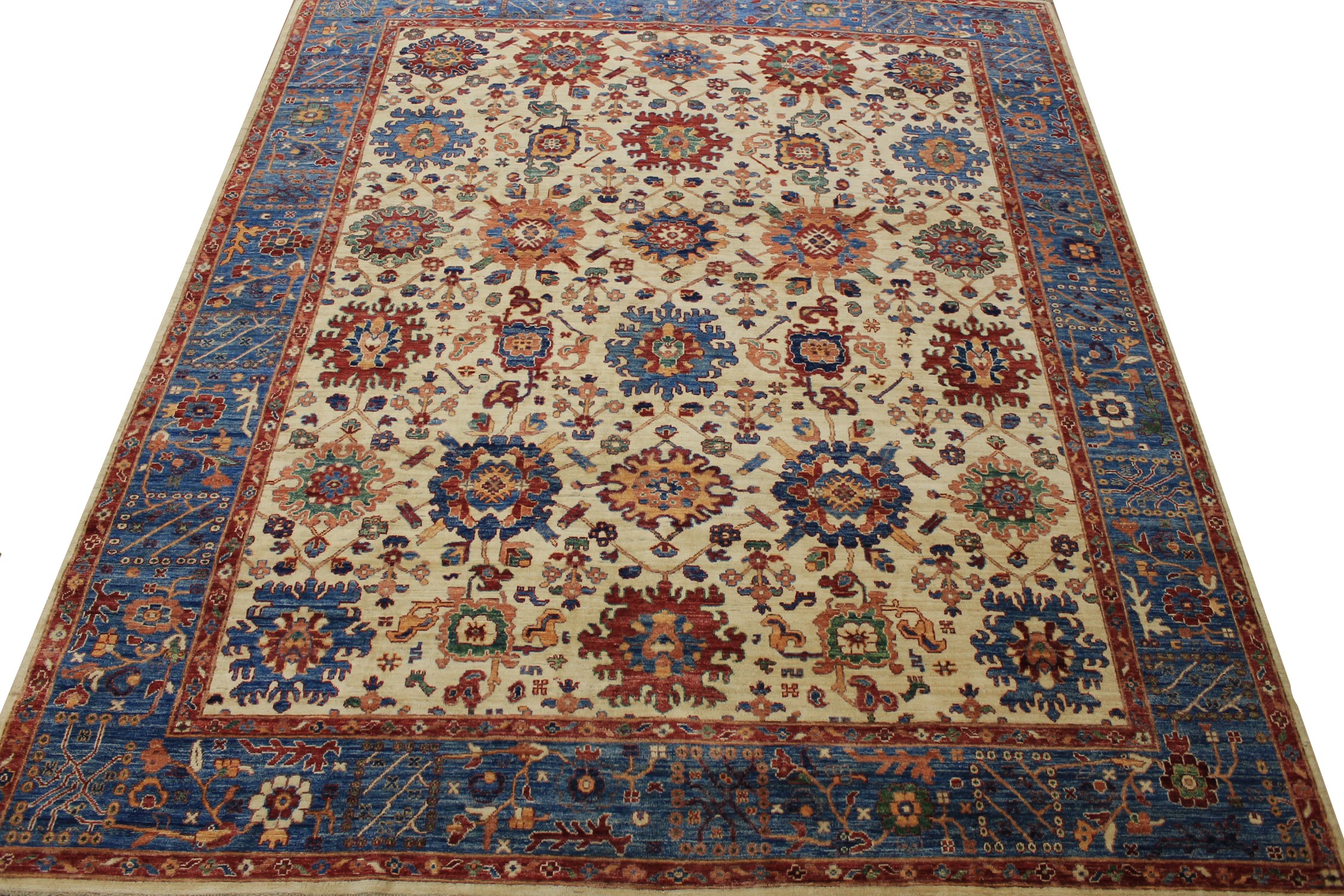 Traditional & Oriental Rugs Aryana 025280 Ivory - Beige & Medium Blue - Navy Hand Knotted Rug