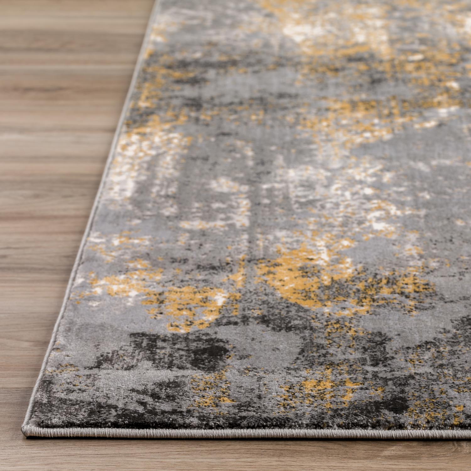 Contemporary & Transitional Rugs Cascina Collection CC9 Fossil Black - Charcoal & Lt. Gold - Gold Machine Made Rug