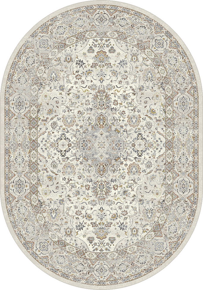 Round, Octagon & Square Rugs Ancient Garden 57275-6295 Round and Oval Ivory - Beige & Lt. Grey - Grey Machine Made Rug