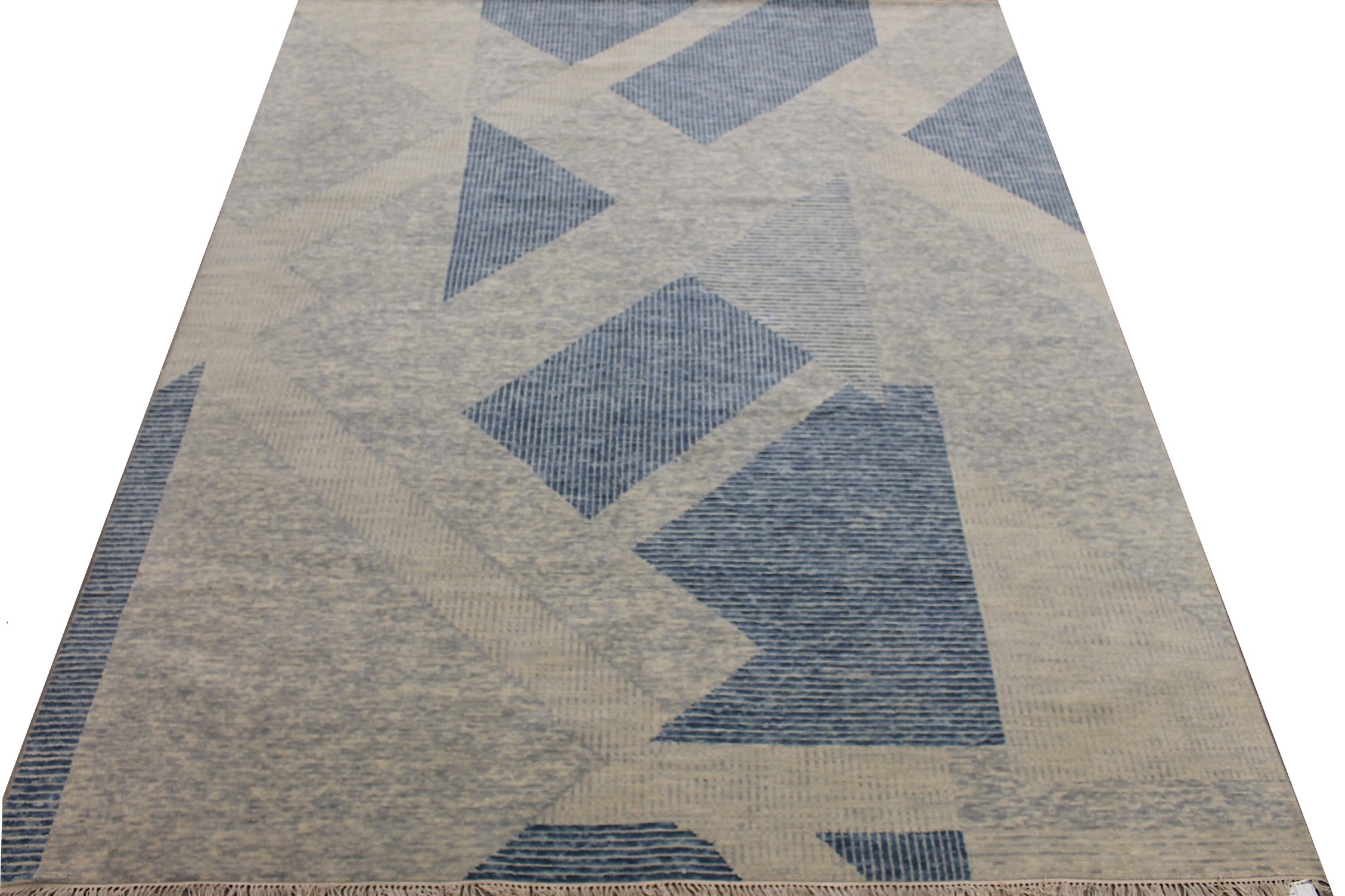 Contemporary & Transitional Rugs EDGE 027553 Medium Blue - Navy & Lt. Grey - Grey Hand Knotted Rug