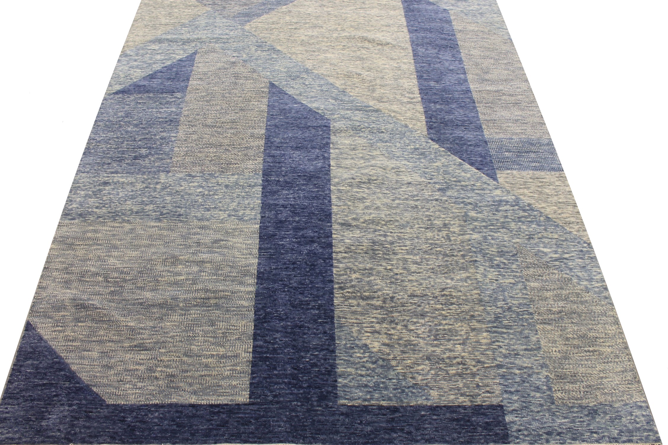 Contemporary & Transitional Rugs EDGE 027545 Medium Blue - Navy & Lt. Grey - Grey Hand Knotted Rug