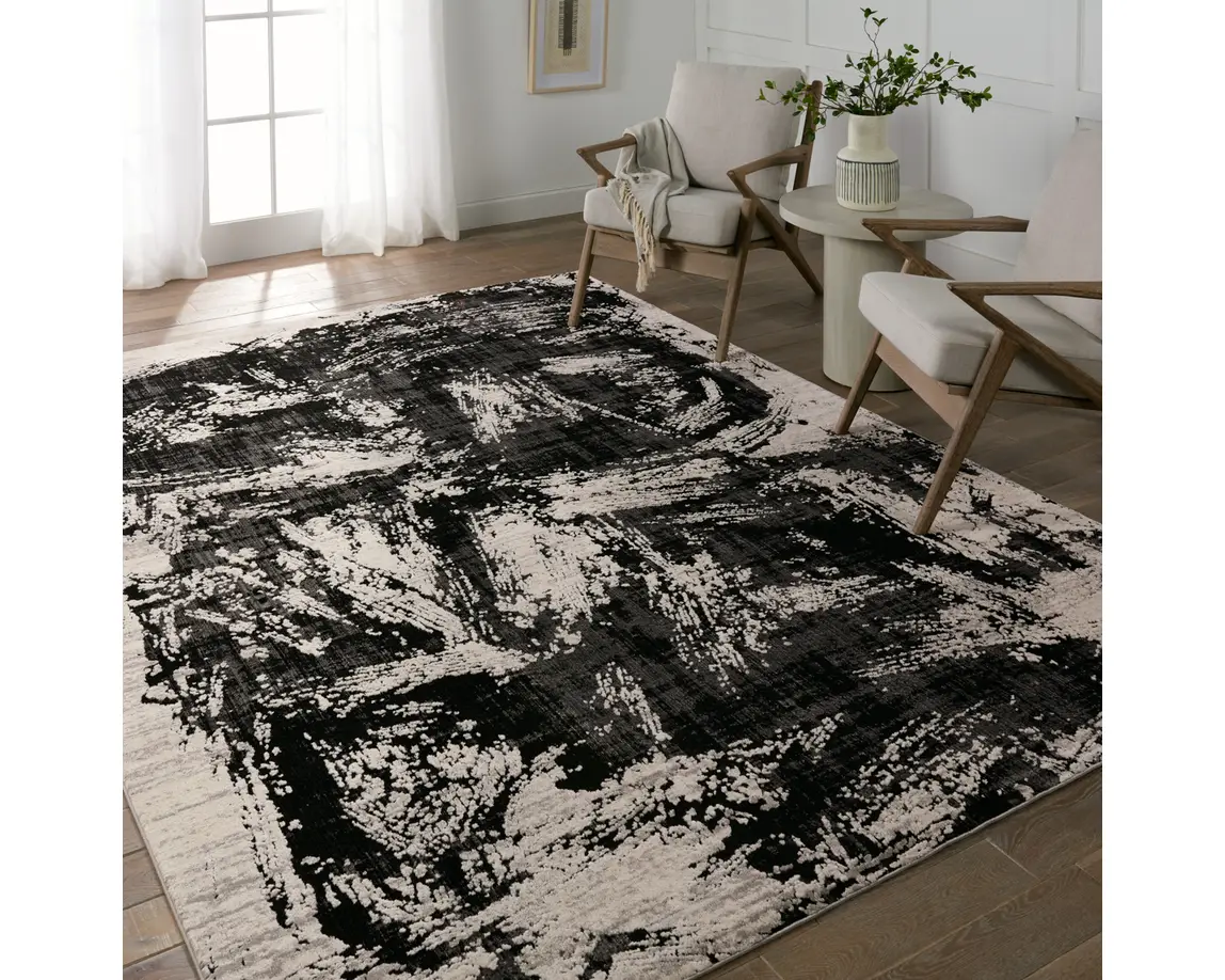 Contemporary & Transitional Rugs Graphite GRA02 Black - Charcoal & Ivory - Beige Machine Made Rug