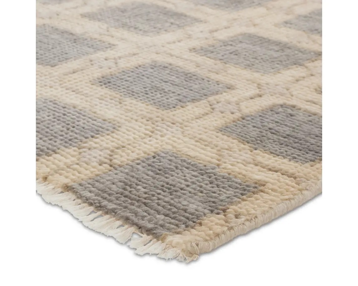 Casual & Solid Rugs CERA CRA03 Ivory - Beige & Lt. Grey - Grey Hand Knotted Rug