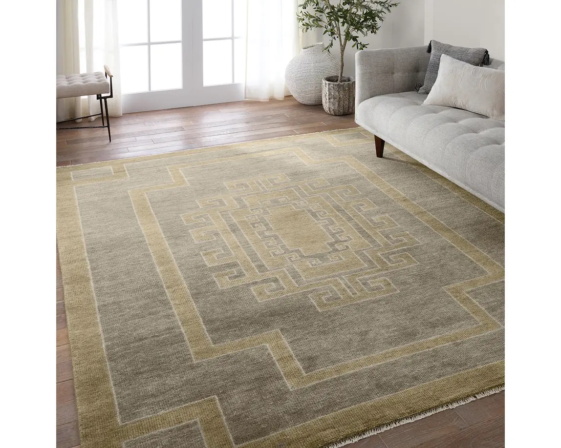Casual & Solid Rugs Cyprus CYP06 Lt. Grey - Grey & Green Hand Knotted Rug
