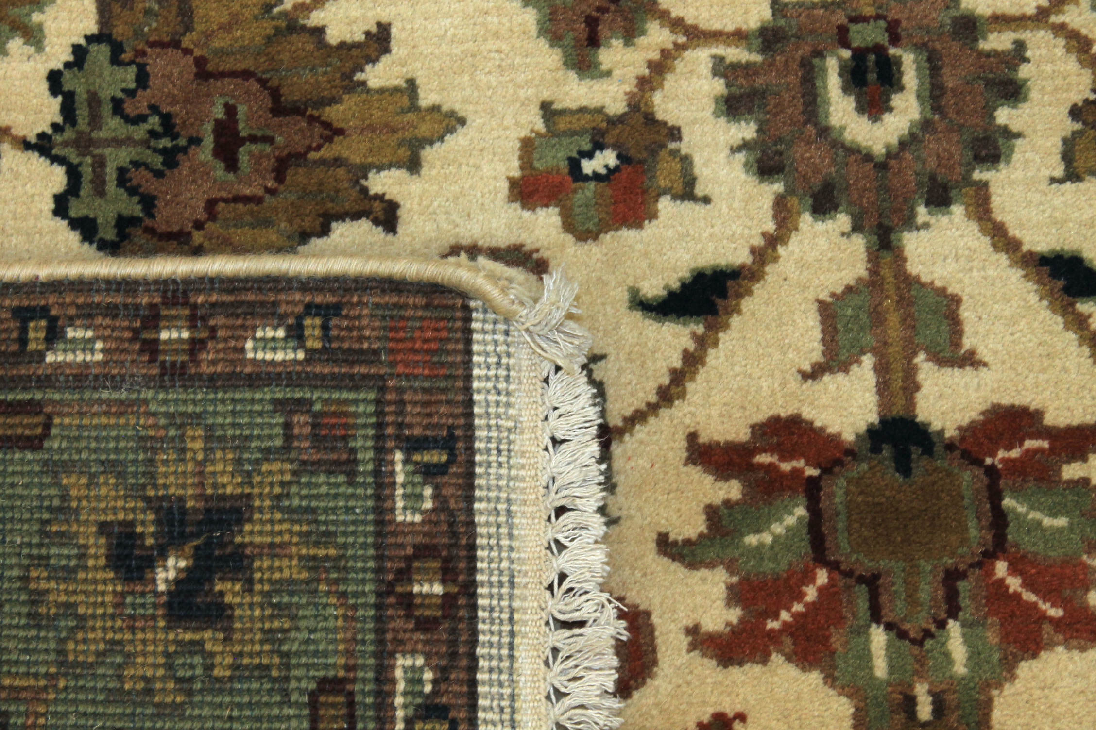 Clearance & Discount Rugs Traditional Hand Knotted Wool Rug 7524 Ivory - Beige & Green Hand Knotted Rug