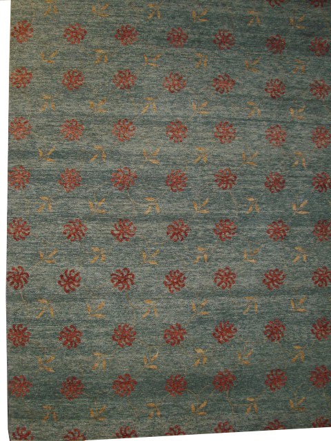 Clearance & Discount Rugs Contemporary Style Hand Knotted Wool Rug 7771 Medium Blue - Navy & Red - Burgundy Hand Knotted Rug