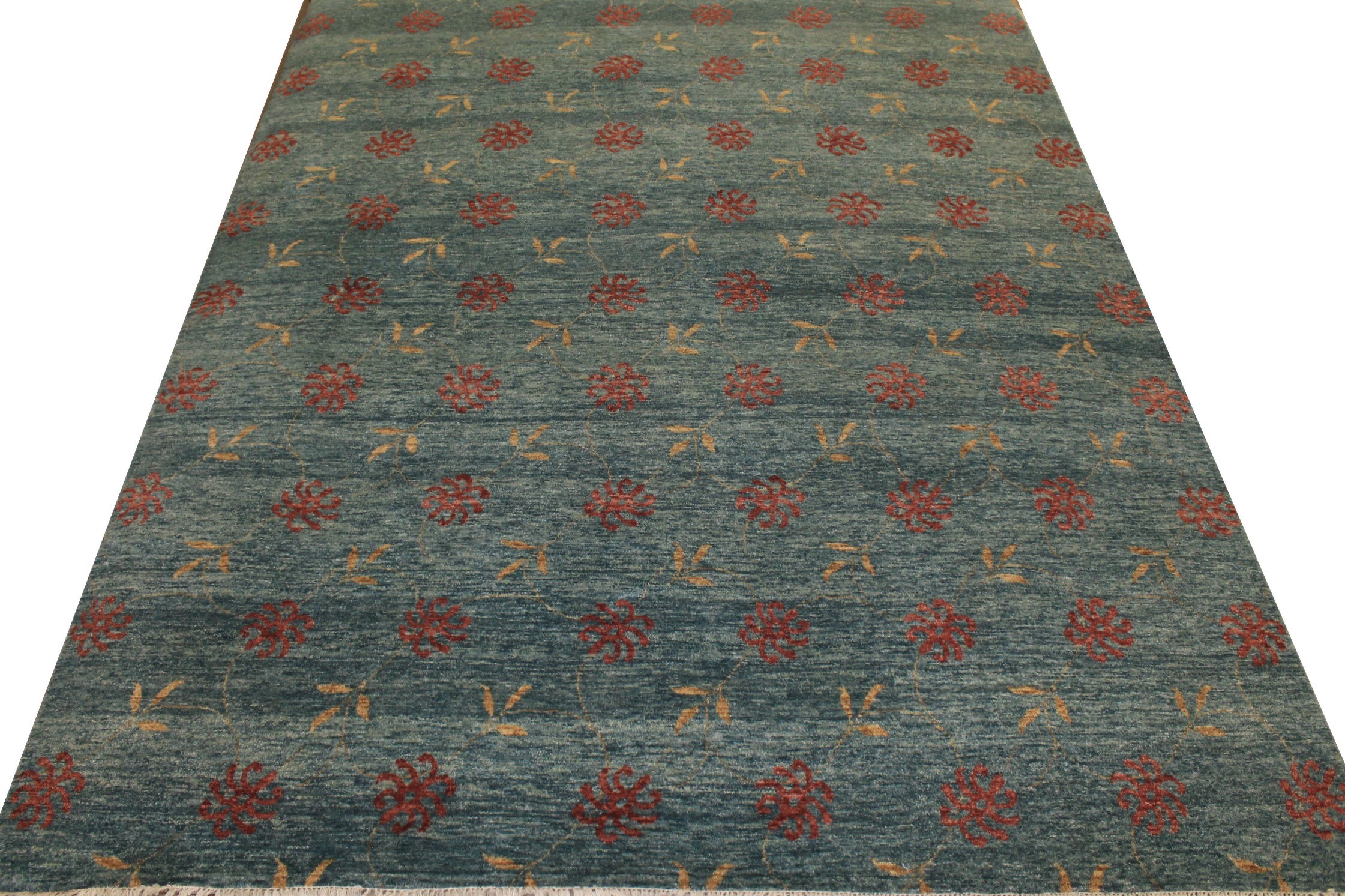 Clearance & Discount Rugs Contemporary Style Hand Knotted Wool Rug 7771 Medium Blue - Navy & Red - Burgundy Hand Knotted Rug