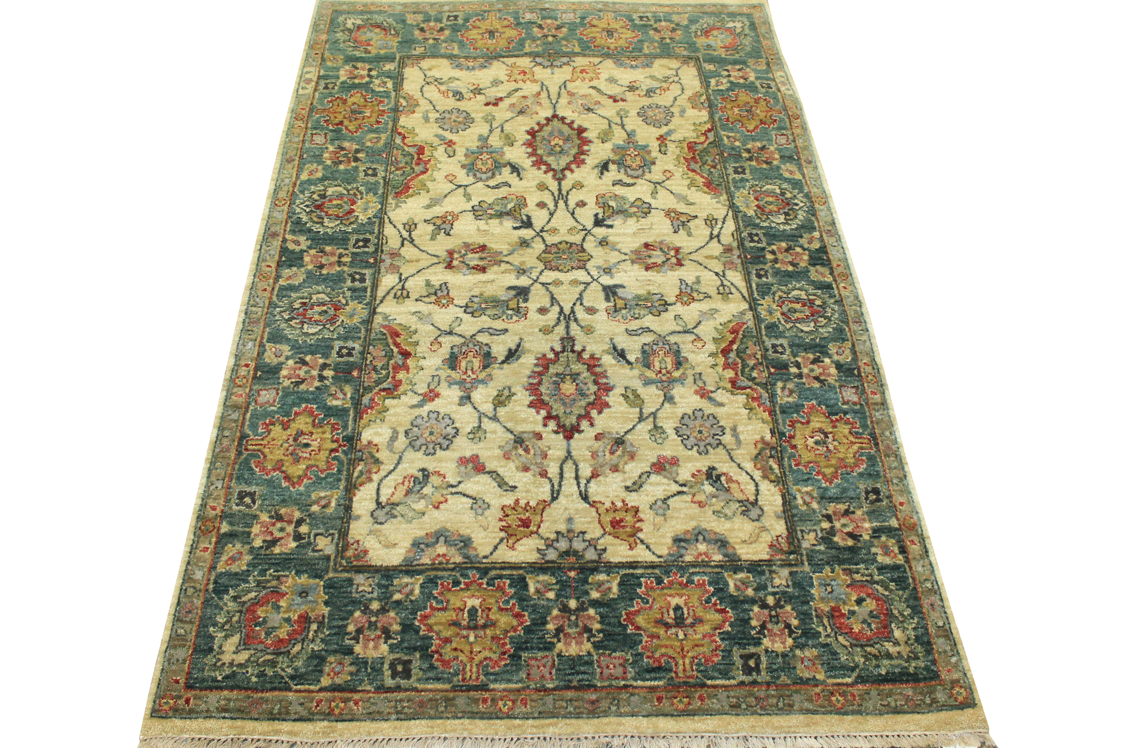 Clearance & Discount Rugs Hand Knotted Wool Rug 8427 Ivory - Beige & Medium Blue - Navy Hand Knotted Rug