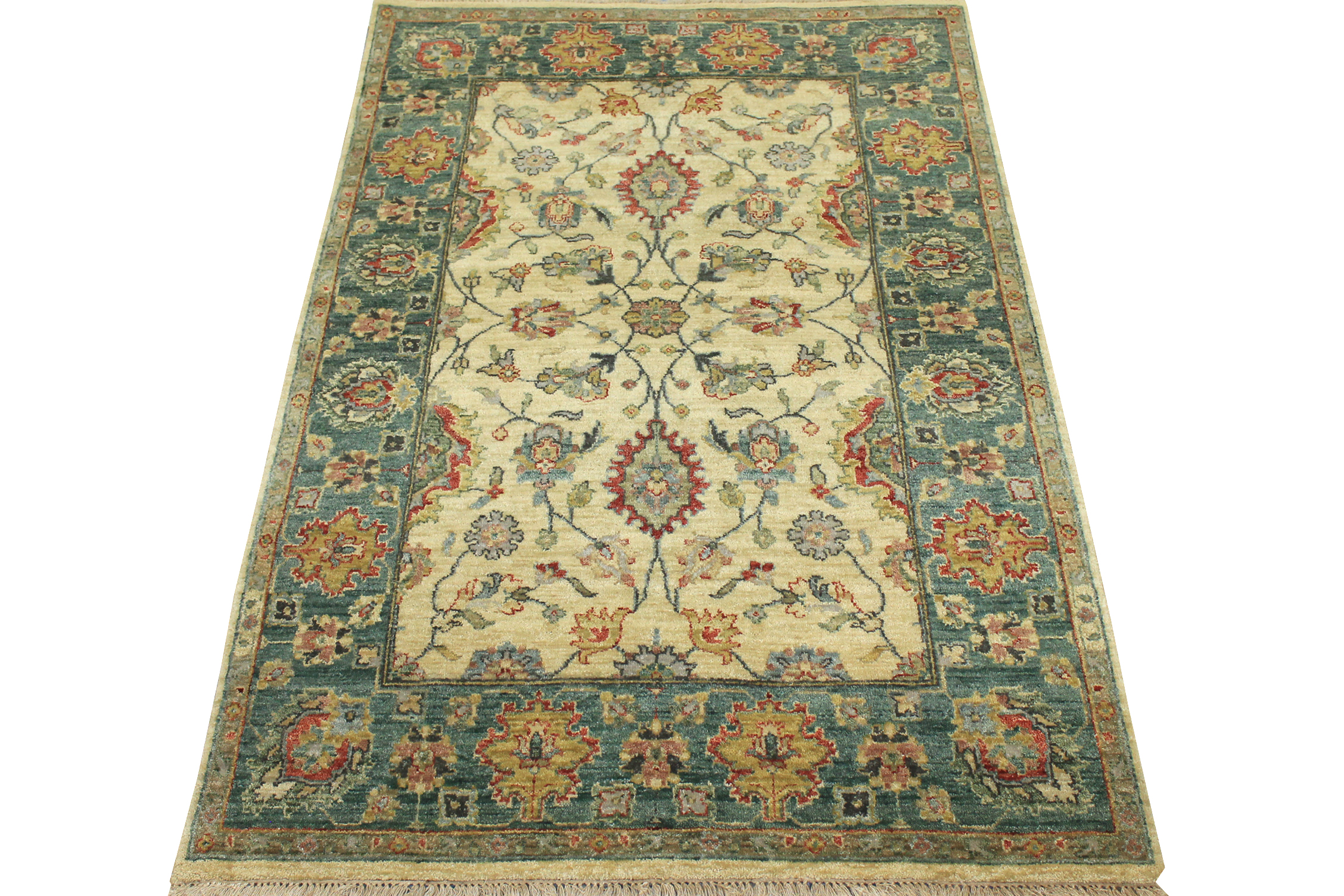 Clearance & Discount Rugs Hand Knotted Wool Rug 8427 Ivory - Beige & Medium Blue - Navy Hand Knotted Rug