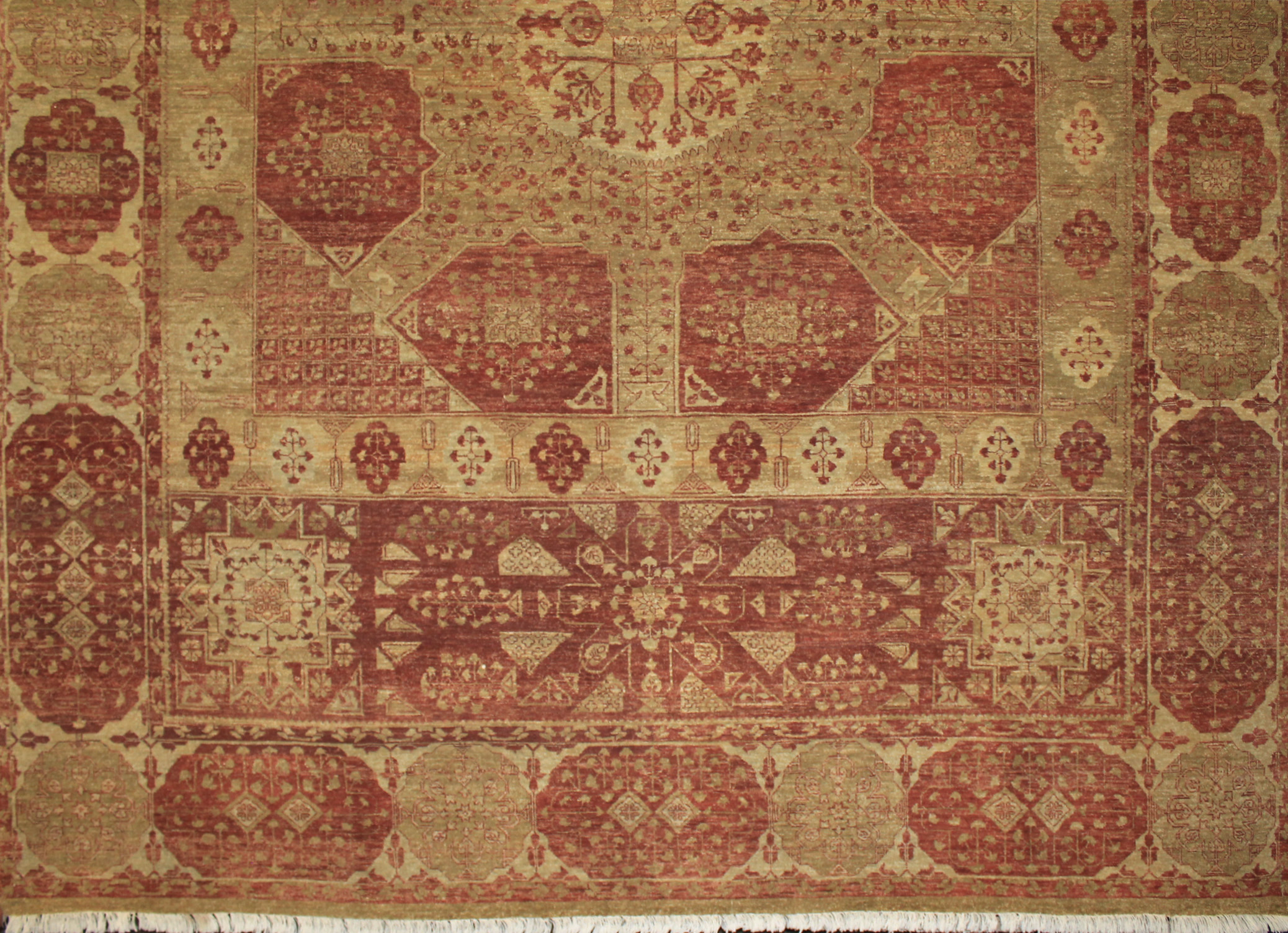 Clearance & Discount Rugs Antique Reproduction Hand Knotted Wool Rug 9034 Lt. Gold - Gold & Red - Burgundy Hand Knotted Rug