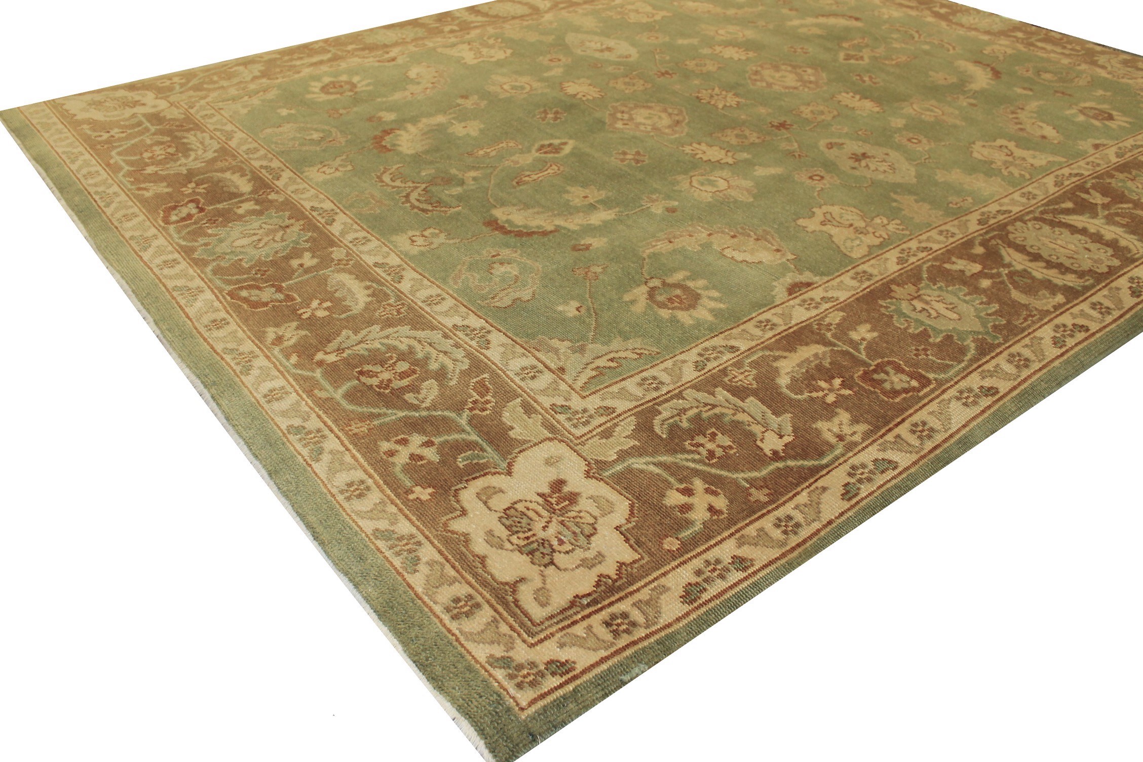 Clearance & Discount Rugs Oushak Hand Knotted Wool Area Rug 10088 Green & Lt. Brown - Chocolate Hand Knotted Rug