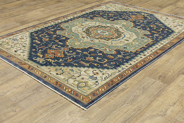 Traditional & Oriental Rugs Francesca FR09F Medium Blue - Navy & Camel - Taupe Machine Made Rug