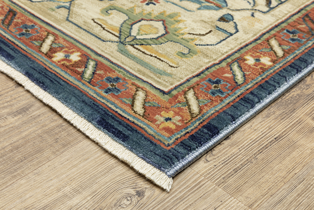 Traditional & Oriental Rugs Francesca FR09F Medium Blue - Navy & Camel - Taupe Machine Made Rug