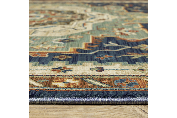 Traditional & Oriental Rugs Francesca FR09F Medium Blue - Navy & Camel - Taupe Machine Made Rug