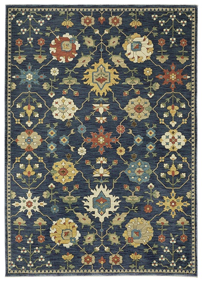 Oushak Rugs Francesca FR02L Medium Blue - Navy & Multi Machine Made Rug