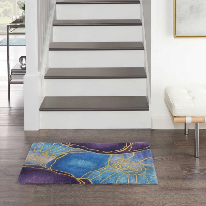 Contemporary & Transitional Rugs Prismatic PRS32 Medium Blue - Navy & Lt. Gold - Gold Hand Tufted Rug