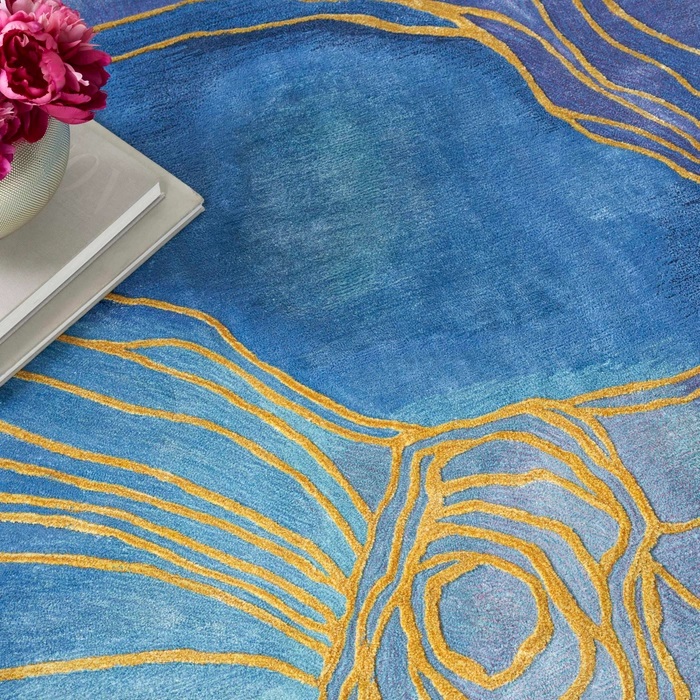 Contemporary & Transitional Rugs Prismatic PRS32 Medium Blue - Navy & Lt. Gold - Gold Hand Tufted Rug