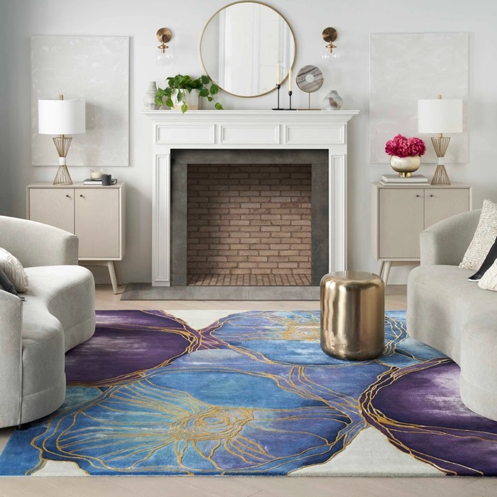 Contemporary & Transitional Rugs Prismatic PRS32 Medium Blue - Navy & Lt. Gold - Gold Hand Tufted Rug