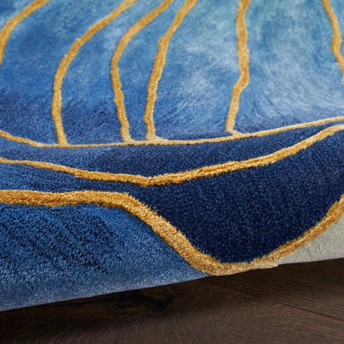 Contemporary & Transitional Rugs Prismatic PRS32 Medium Blue - Navy & Lt. Gold - Gold Hand Tufted Rug