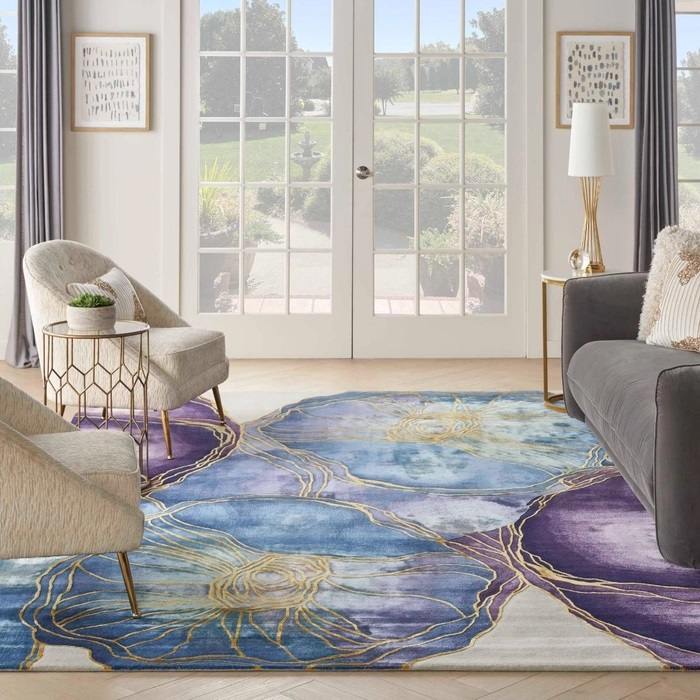 Contemporary & Transitional Rugs Prismatic PRS32 Medium Blue - Navy & Lt. Gold - Gold Hand Tufted Rug