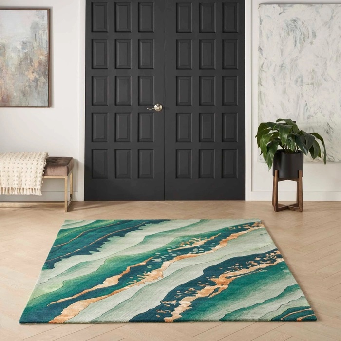 Contemporary & Transitional Rugs Prismatic PRS30 Green & Lt. Gold - Gold Hand Tufted Rug