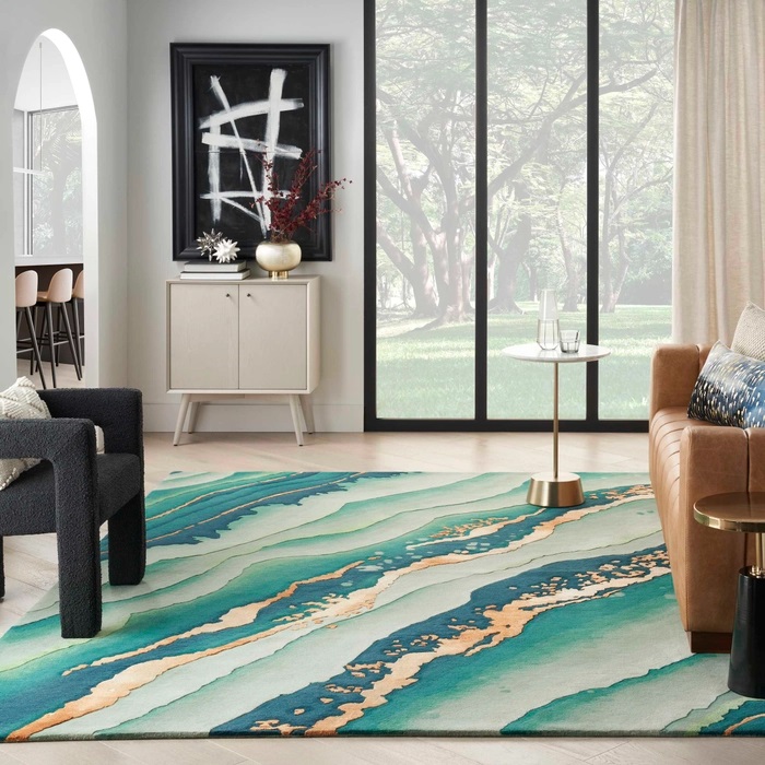 Contemporary & Transitional Rugs Prismatic PRS30 Green & Lt. Gold - Gold Hand Tufted Rug