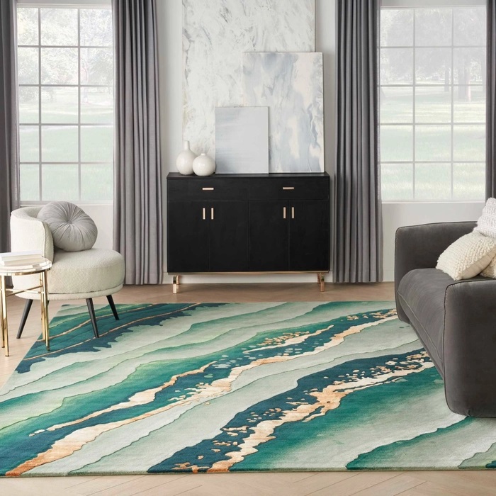 Contemporary & Transitional Rugs Prismatic PRS30 Green & Lt. Gold - Gold Hand Tufted Rug