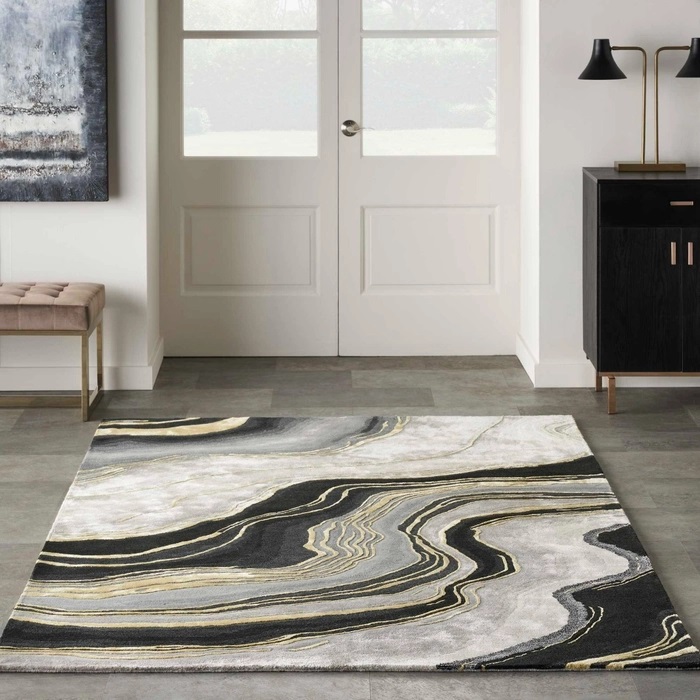 Contemporary & Transitional Rugs Prismatic PRS31 Black - Charcoal & Lt. Grey - Grey Hand Tufted Rug