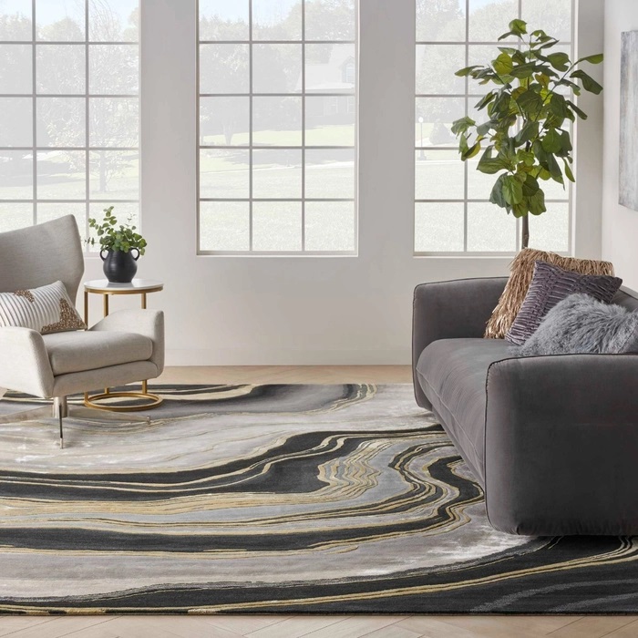 Contemporary & Transitional Rugs Prismatic PRS31 Black - Charcoal & Lt. Grey - Grey Hand Tufted Rug