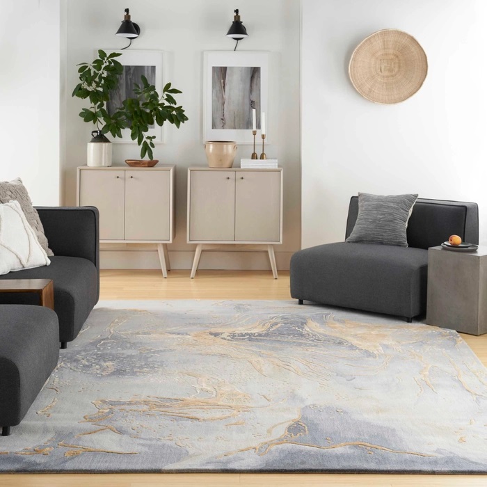 Contemporary & Transitional Rugs Prismatic PRS28 Lt. Grey - Grey & Lt. Gold - Gold Hand Tufted Rug