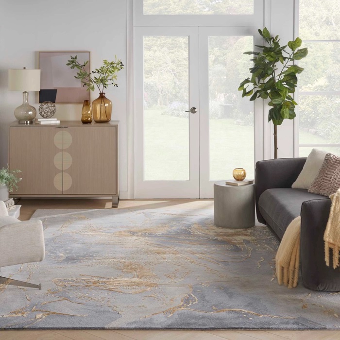 Contemporary & Transitional Rugs Prismatic PRS28 Lt. Grey - Grey & Lt. Gold - Gold Hand Tufted Rug