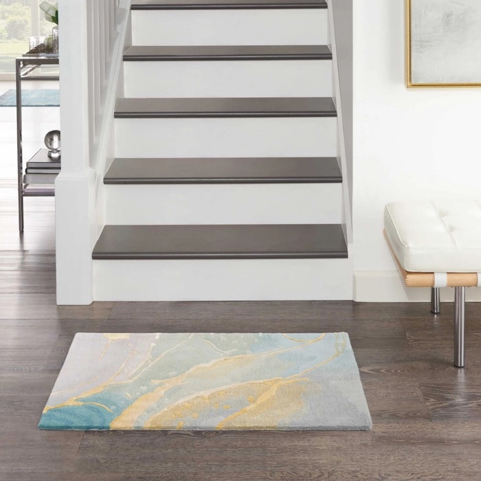 Contemporary & Transitional Rugs Prismatic PRS27 Lt. Grey - Grey & Aqua - Lt. Green Hand Tufted Rug